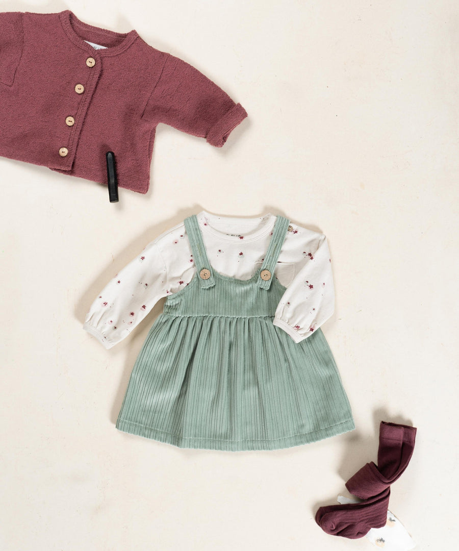 Corduroy Dress with Adjustable Straps - Sage