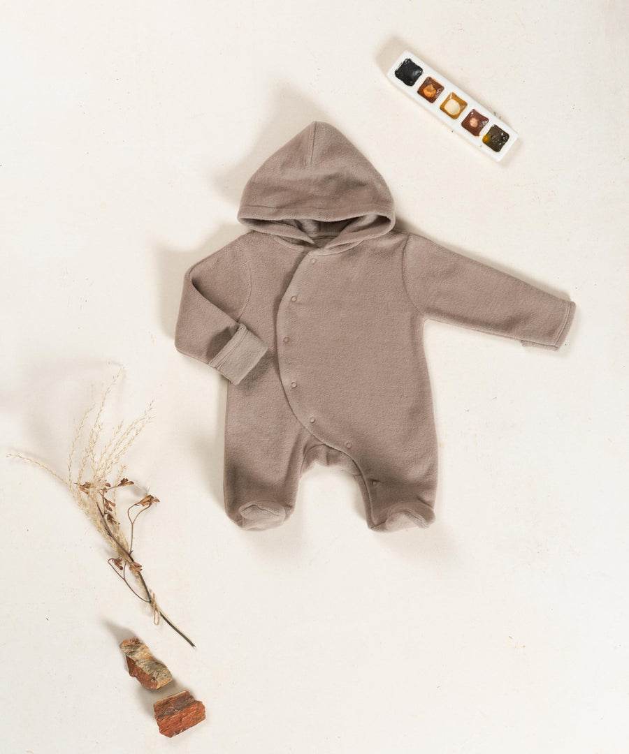 Organic Polar Jumpsuit with Hood - Cocoa