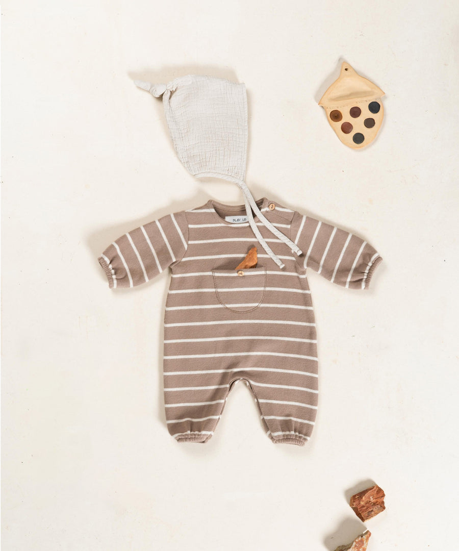 Striped Jumpsuit with Pocket - Cocoa