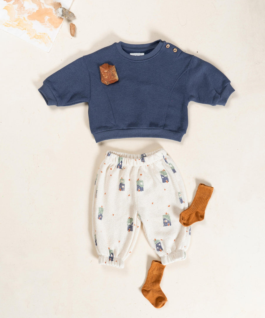 Crewneck Sweatshirt with Fleece - Denim Blue