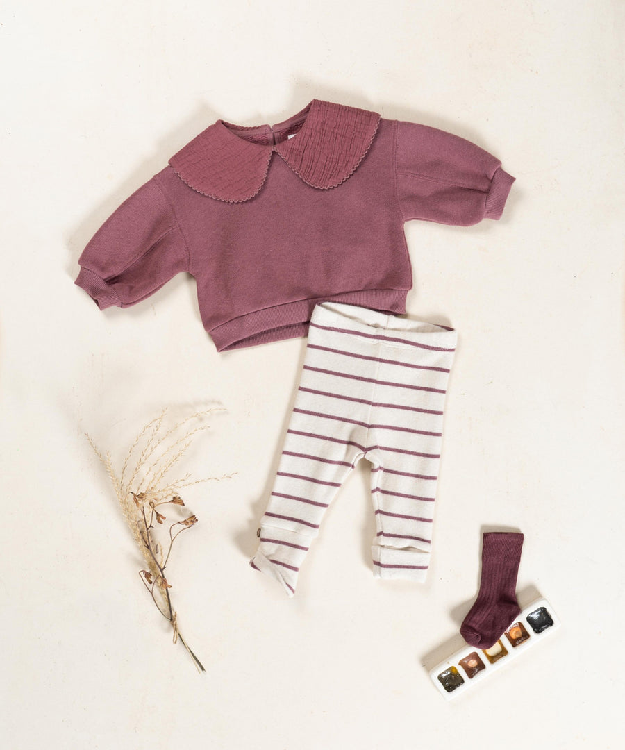 Striped Jersey Leggings - Mulberry