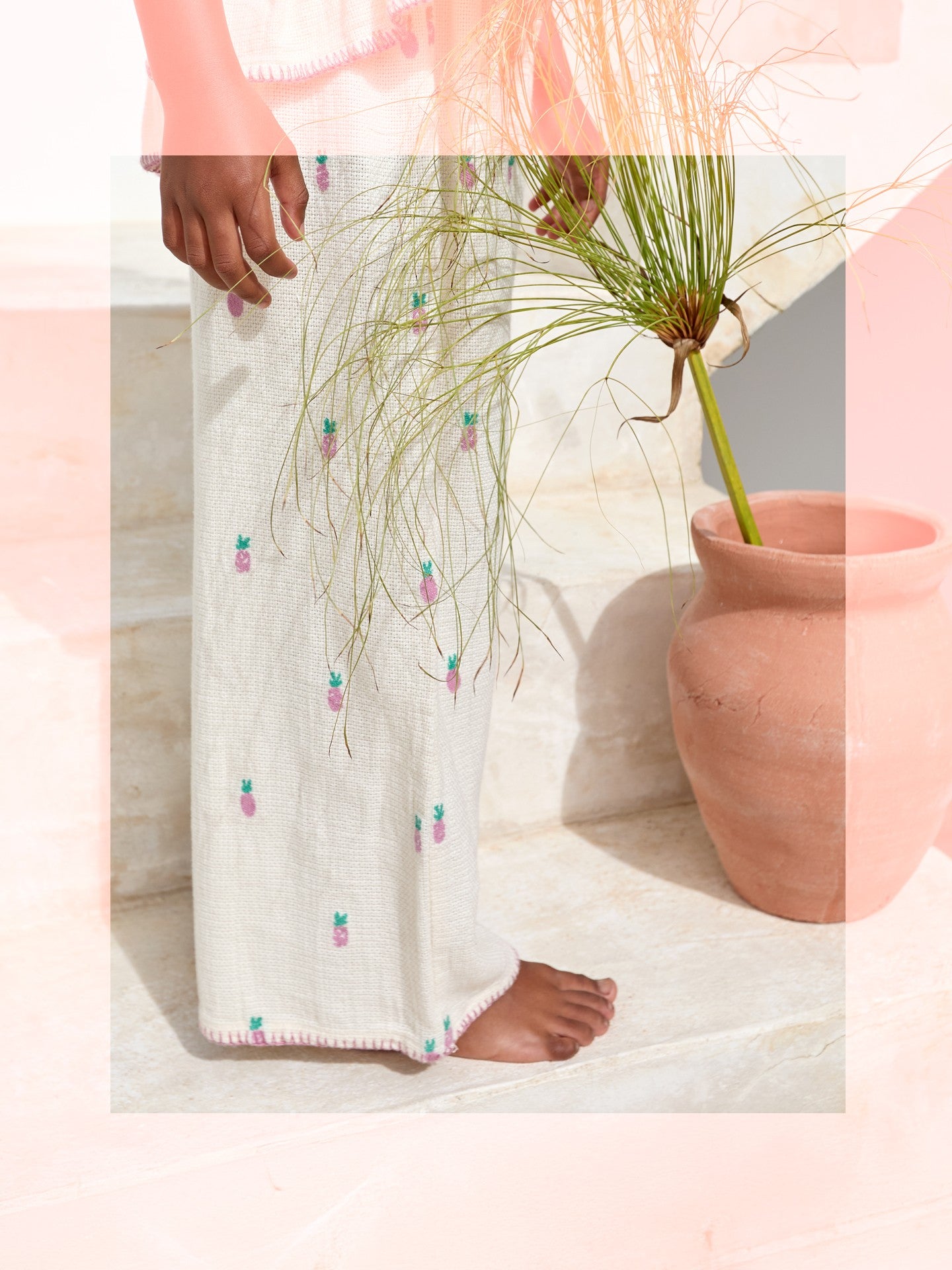 Cotton Jersey Wide Pants - Pineapples