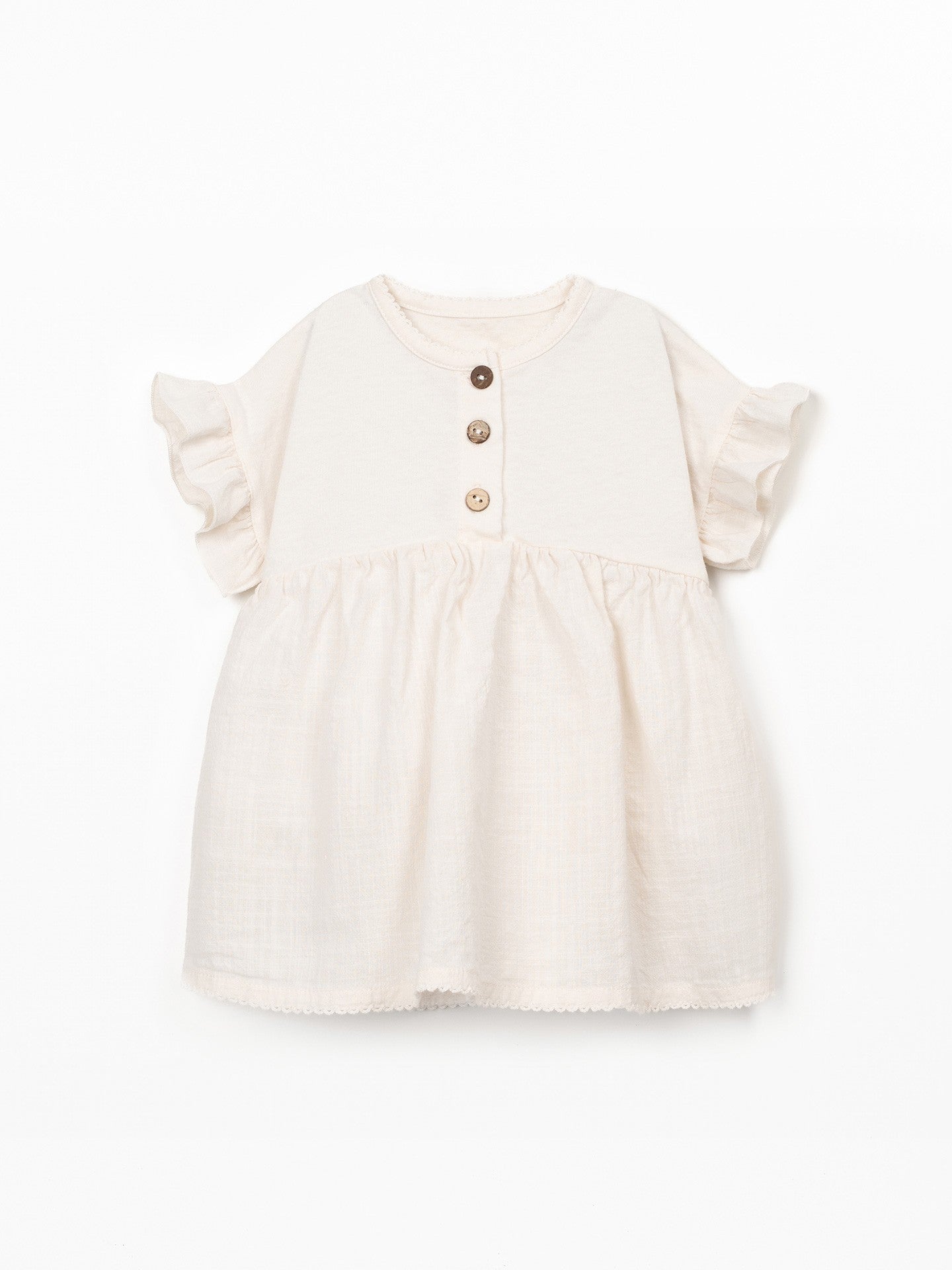 Dress with Mixed Fabrics - Ecru