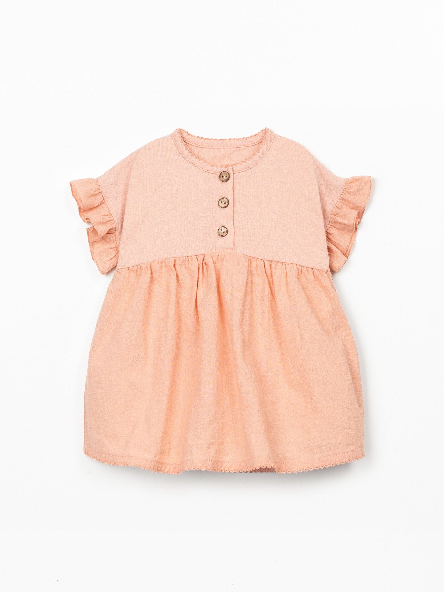 Dress with Mixed Fabrics - Peach