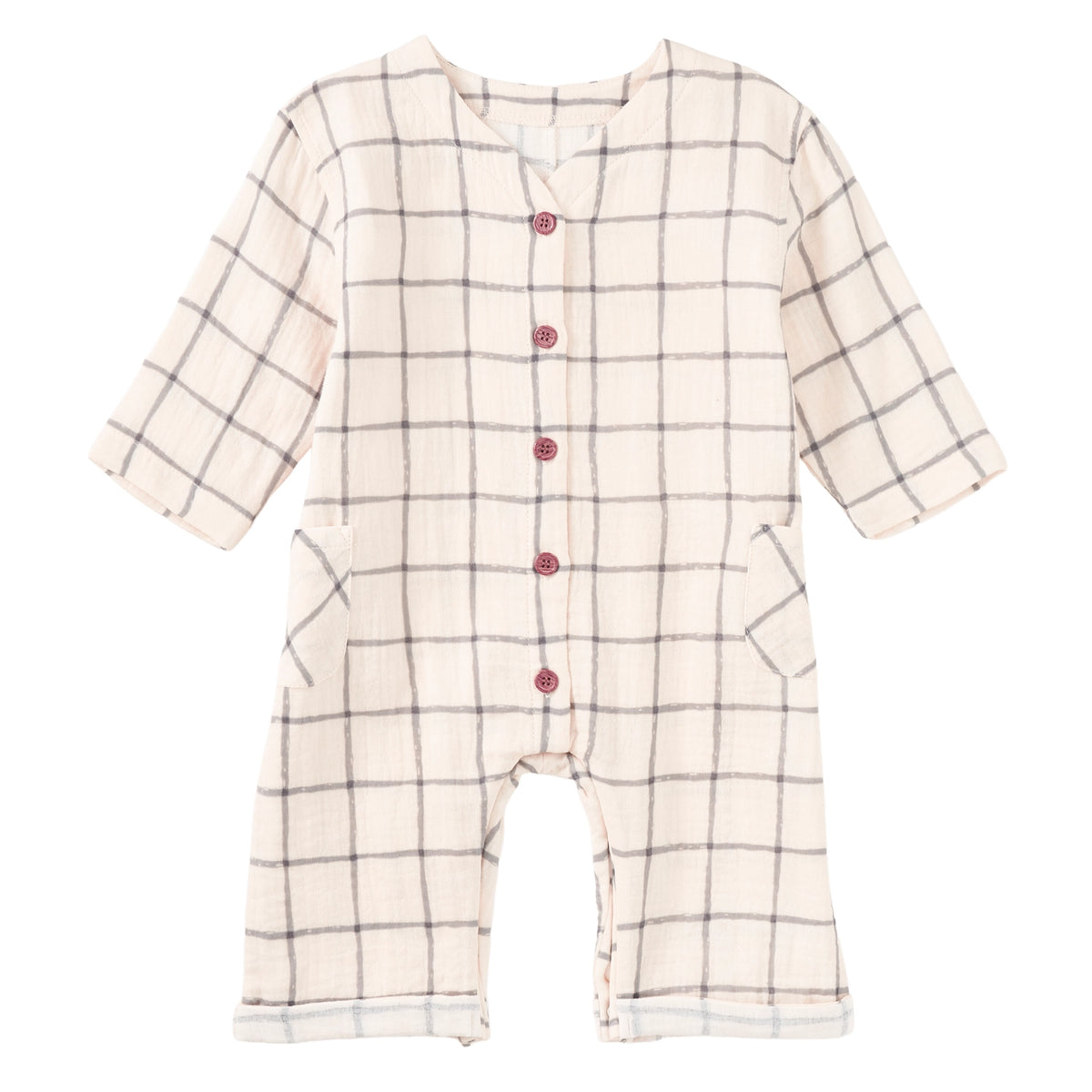 Muslin Patch Pocket Romper - Cabin Plaid