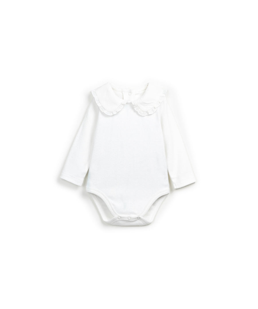 Bodysuit with Cloth collar - White