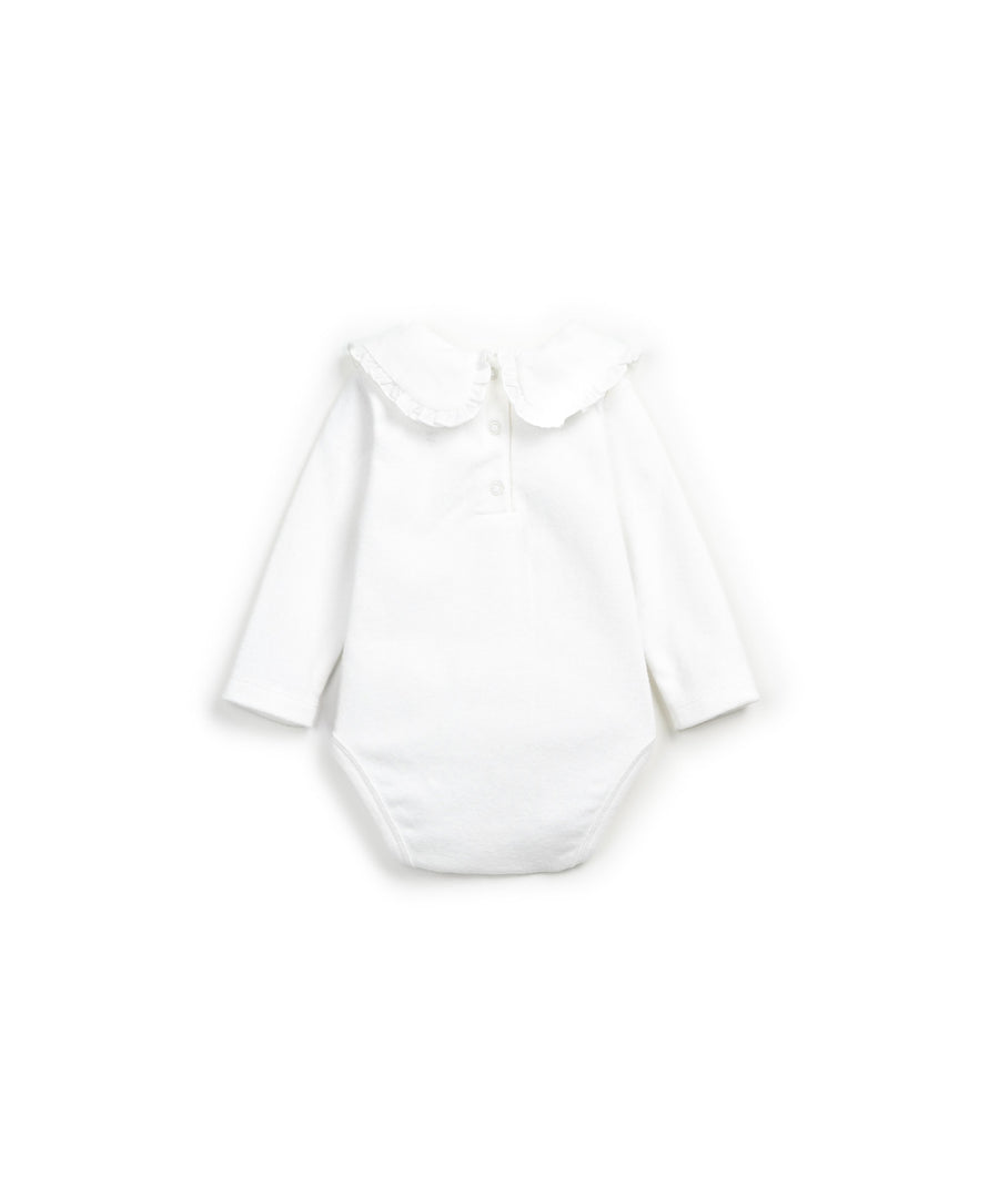 Bodysuit with Cloth collar - White