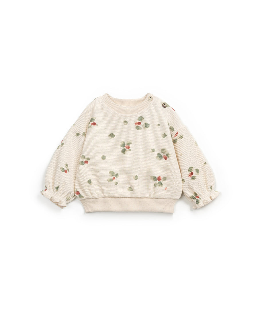 Waffle Crewneck with Balloon sleeves - Green dots