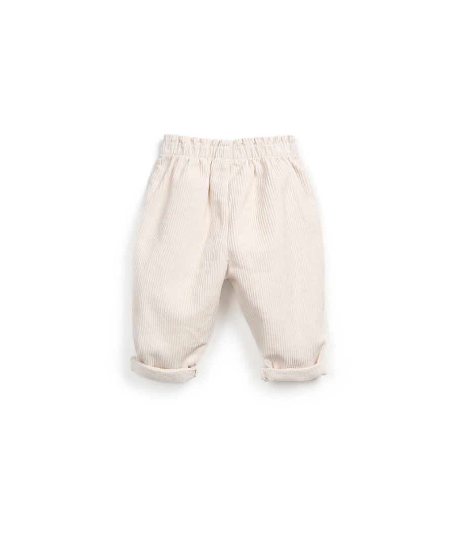 Corduroy pants with decorative drawstring