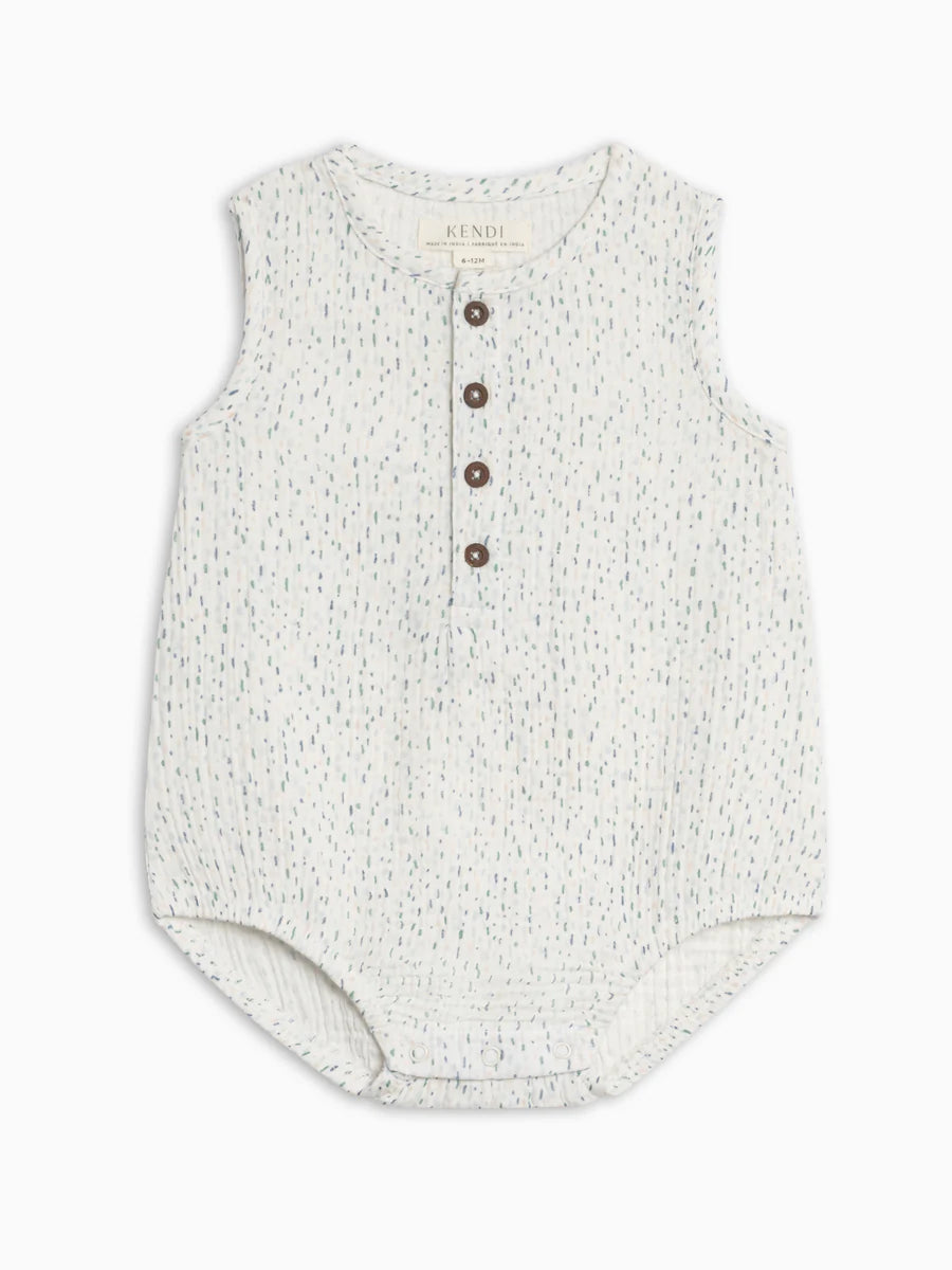 Bowie Muslin Bubble Romper - Pinehurst / Powder + Shell