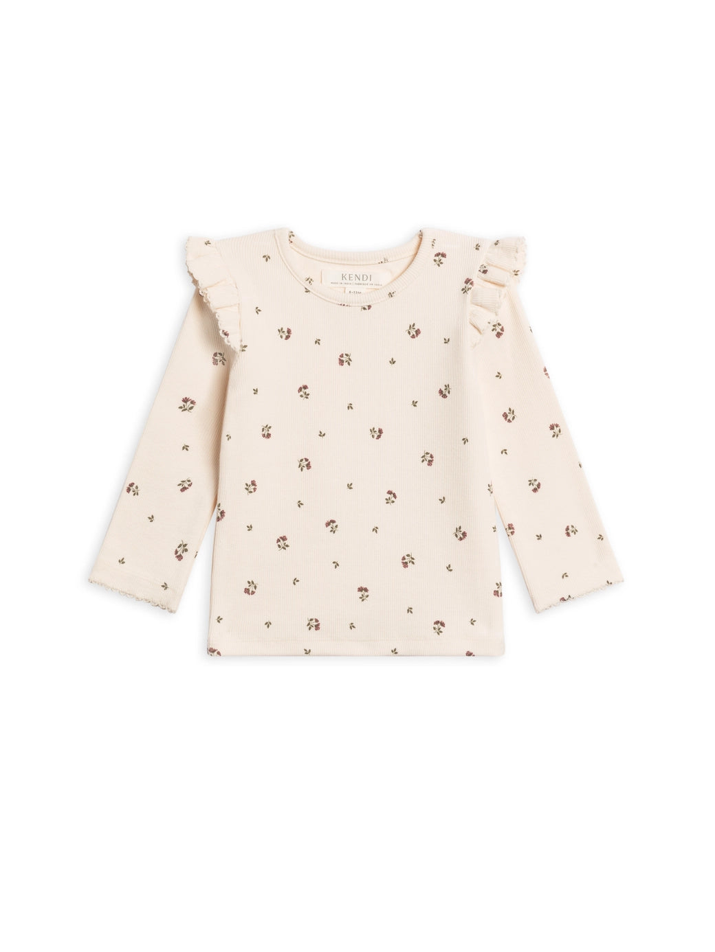 Rina Ribbed Rufle Long Sleeve Top