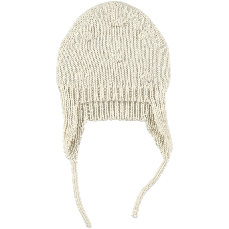 Knitted Hat with straps - Cream