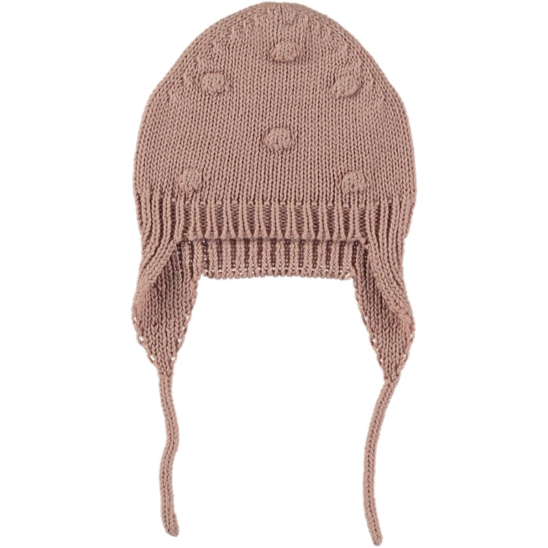 Knitted Hat with straps - Pale Rose
