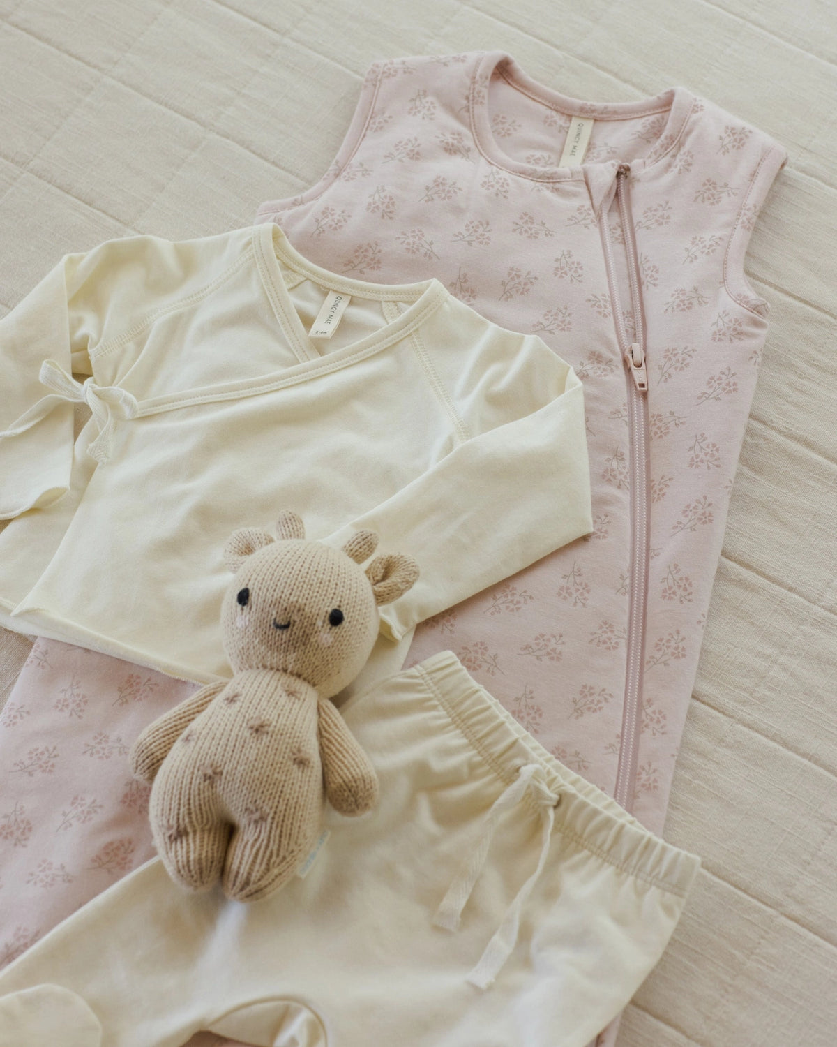 Wrap Top + Footed Pant Set - Ivory