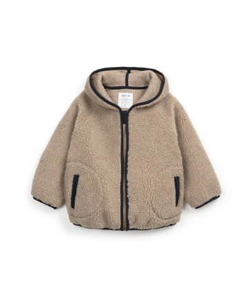 Sherpa Zip Contrast Jacket - Beige and Blue