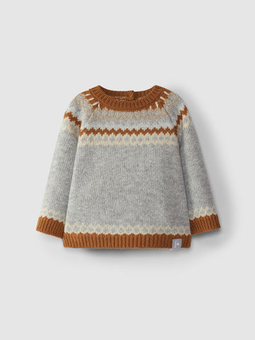 Jacquard knitted sweater - Blue/Brown