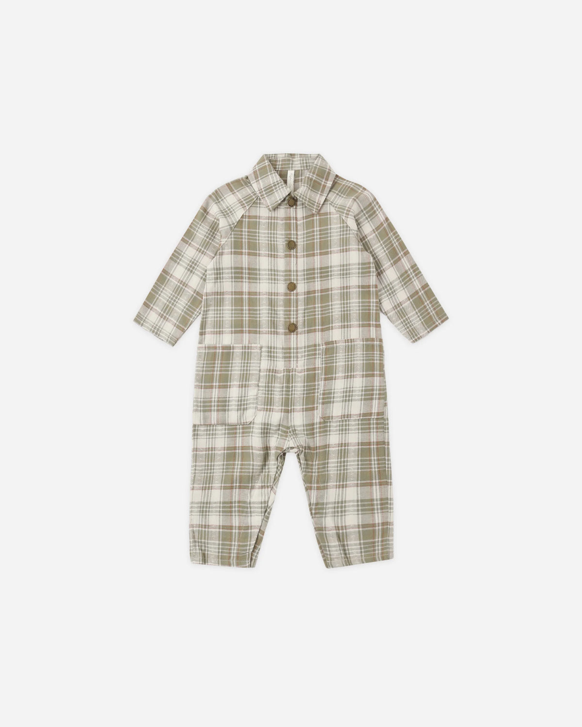 Collared Baby Jumpsuit Olive Dobby Plaid