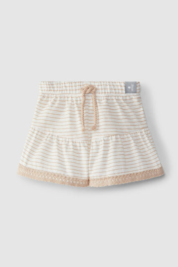 Striped pull-up shorts and crochet ribbon - Powder Pink