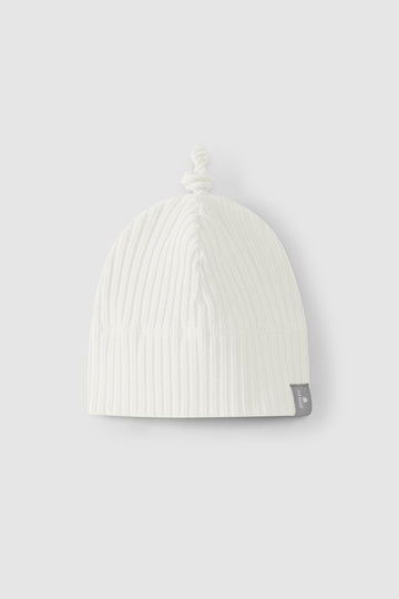 Ribbed jersey beanie with knot - White