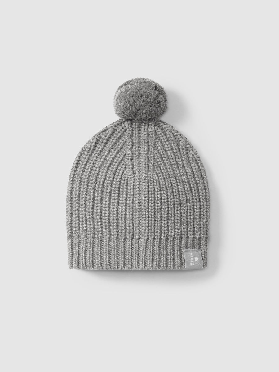 Knitted beanie with pom-pom - Grey