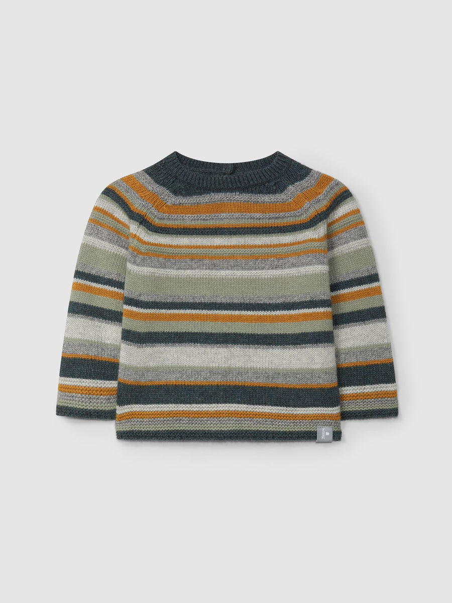 Knitted sweater with embossed stripes