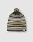 Beanie with pom-pom and embossed stripes