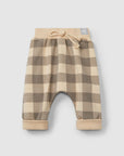 Plaid pull-up pants and decorative drawstring