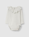 Bodysuit with ruffled collar and embroidery