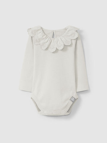 Bodysuit with ruffled collar and embroidery