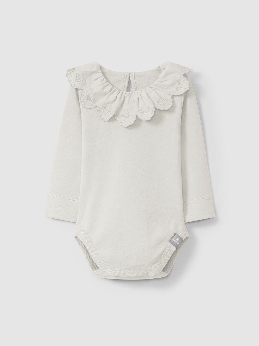 Bodysuit with ruffled collar and embroidery