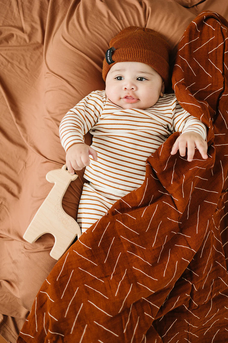 Mebie Baby Muslin Swaddle Blanket - Rust Mudcloth