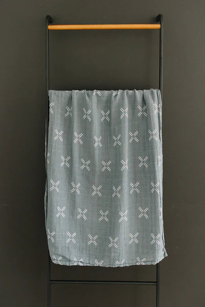 Mebie Baby Muslin Swaddle Blanket - Blue X