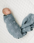 Mebie Baby Muslin Swaddle Blanket - Blue X