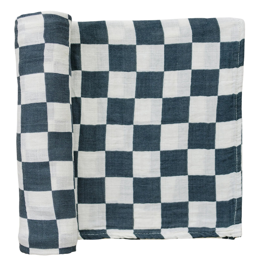 Mebie Baby Muslin Swaddle Blanket - Charcoal Checkered