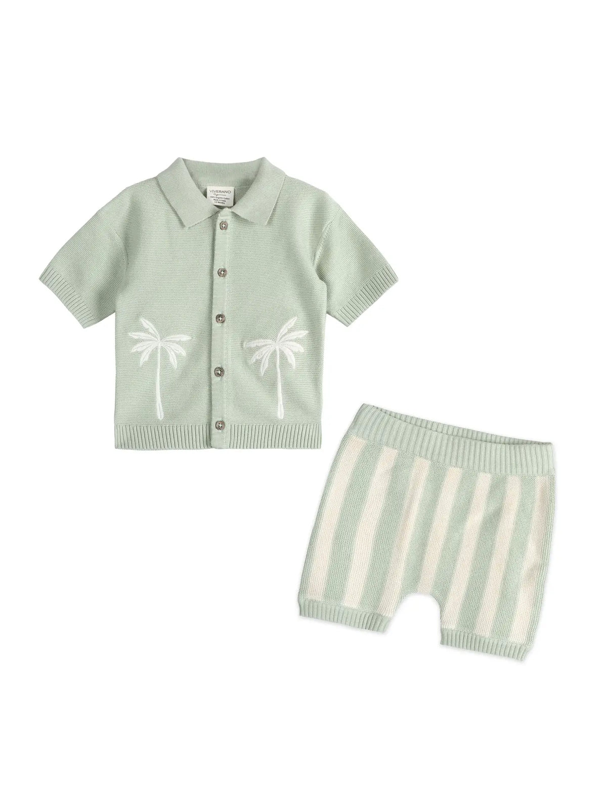 Palm Trees Embroidered Baby Shirt & Shorts Set