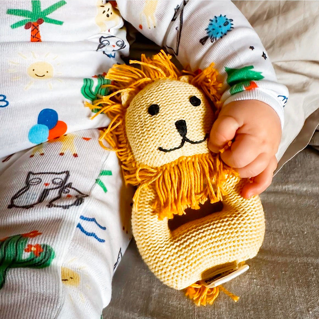 Organic Newborn Rattle | Lion (Machine Washable)