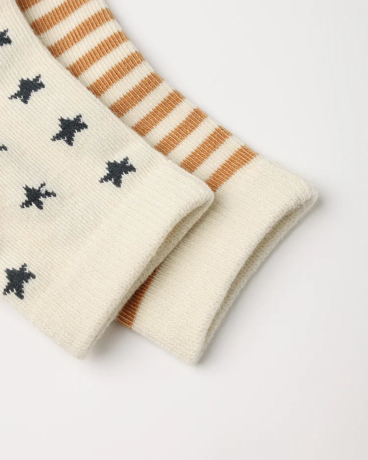 Jacquard Socks, 2-Pack Fawn Stripe, Midnight Stars