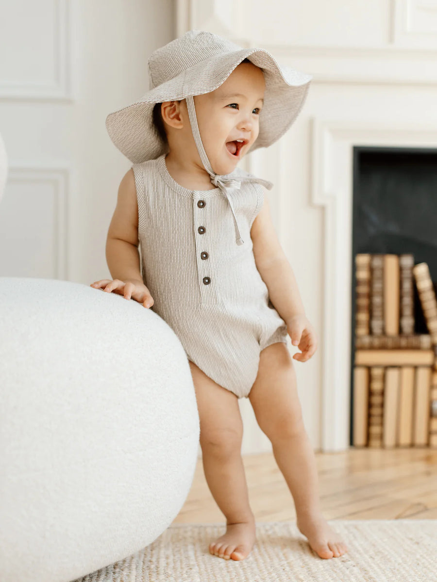 Wren Seersucker Bubble Romper - Truffle