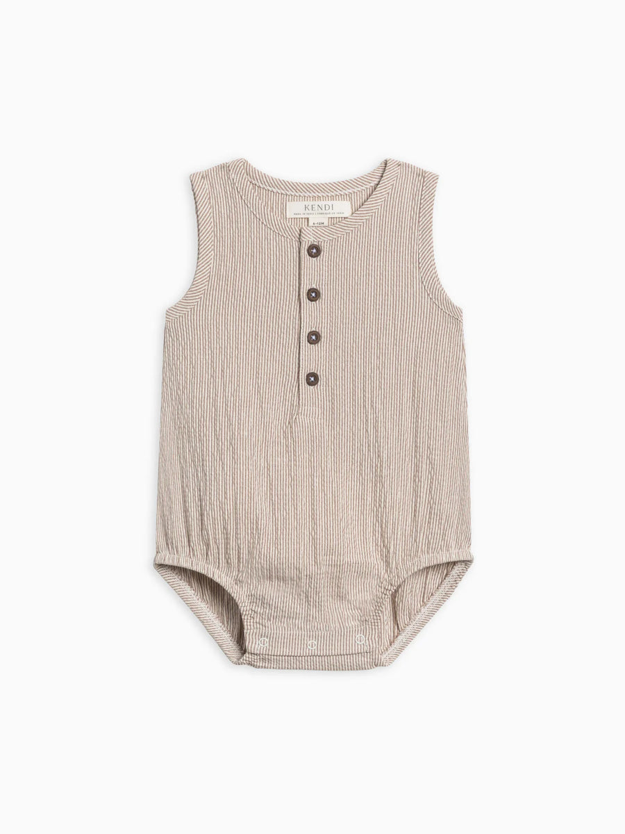 Wren Seersucker Bubble Romper - Truffle