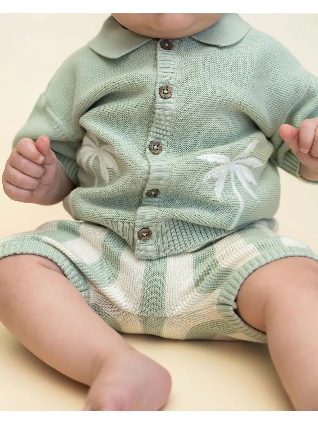 Palm Trees Embroidered Baby Shirt & Shorts Set
