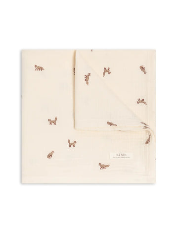 Muslin Swaddle Blanket - Fox / Cranberry + Taupe