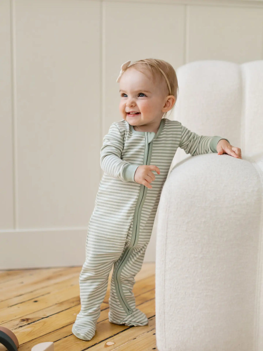 Peyton  Zipper Sleeper -  Mint Stripes
