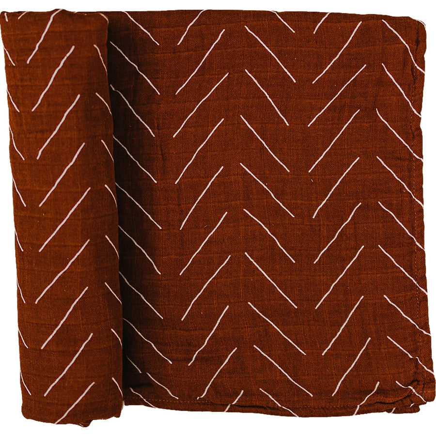 Mebie Baby Muslin Swaddle Blanket - Rust Mudcloth