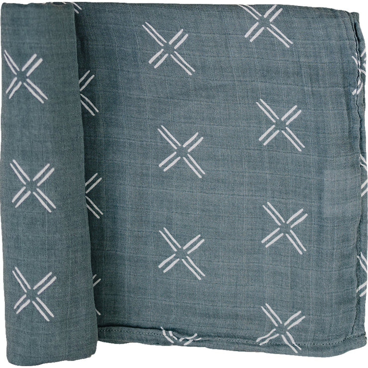 Mebie Baby Muslin Swaddle Blanket - Blue X