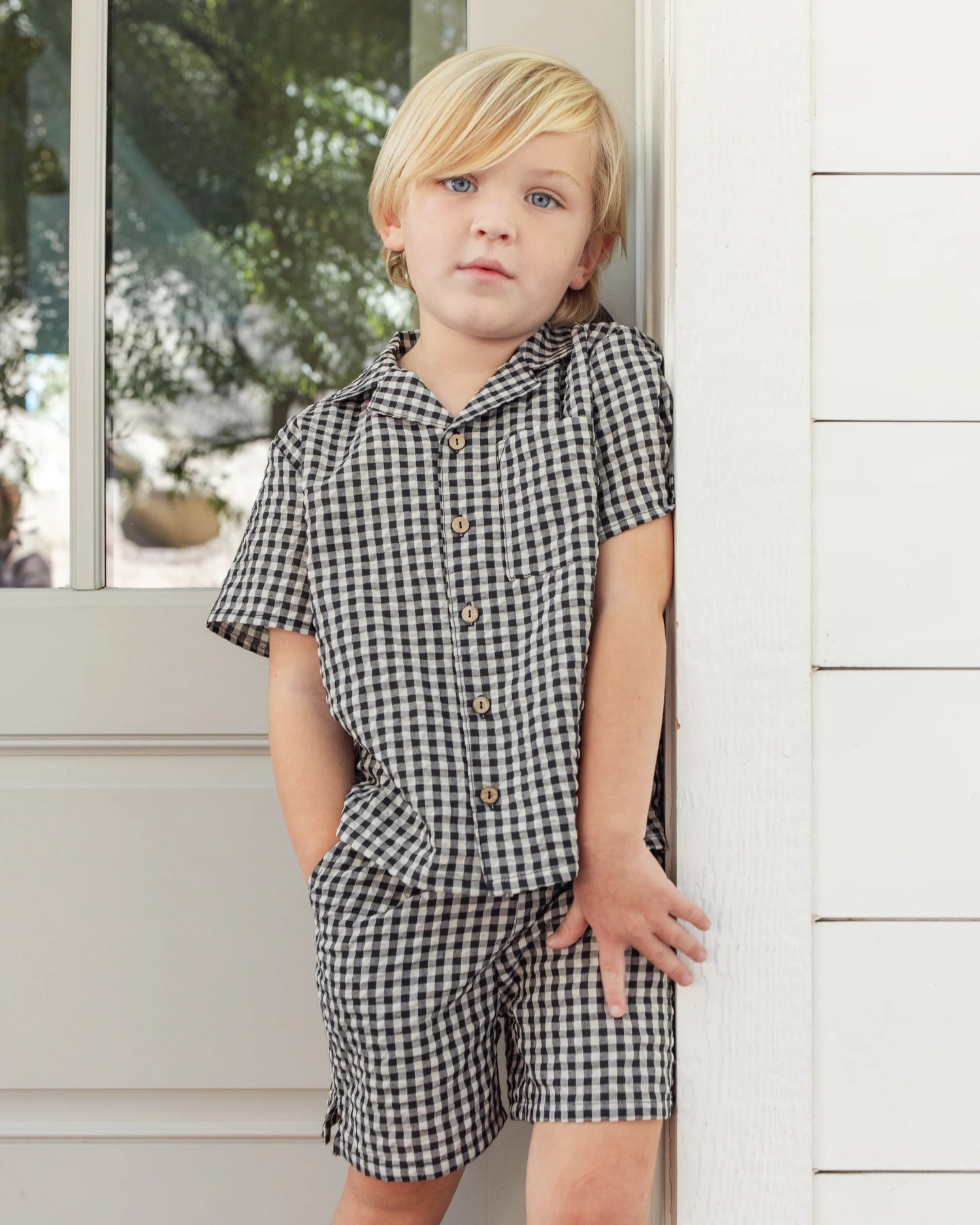 Lapel Collar Shirt - Black Check
