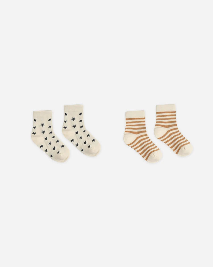 Jacquard Socks, 2-Pack Fawn Stripe, Midnight Stars