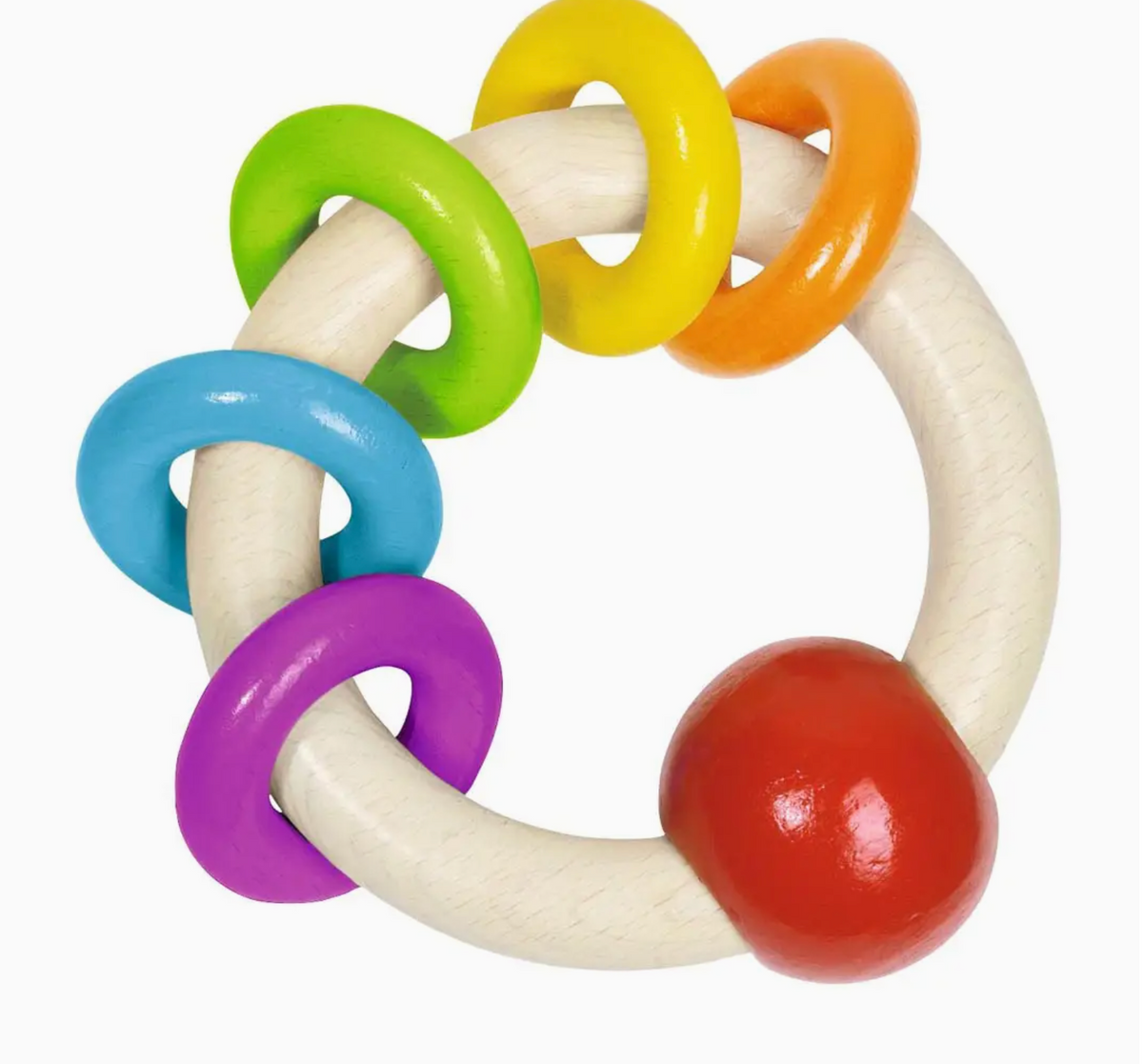Wooden Rainbow Ring Grasping Toy - 5 Rings