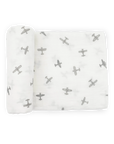 Organic Cotton Muslin Swaddle Blanket - Pewter Planes