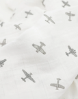 Organic Cotton Muslin Swaddle Blanket - Pewter Planes