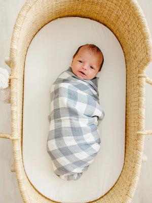 Mebie Baby Muslin Swaddle Blanket - Dusty Blue Gingham